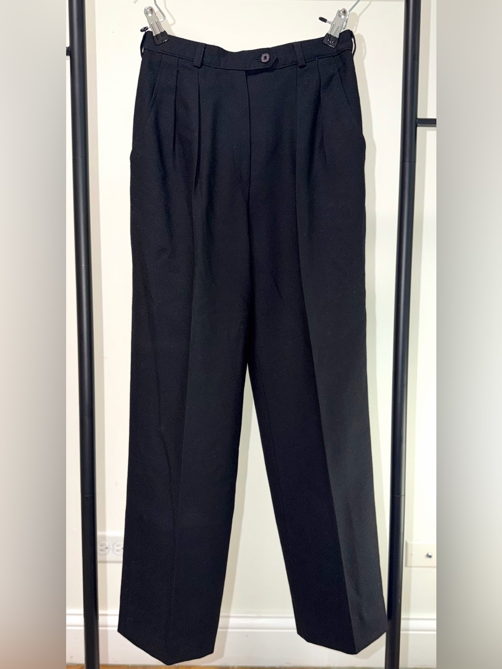 Vintage Giorgio Sant’Angelo 100% Merino Wool Black Pleated Trousers Size 4